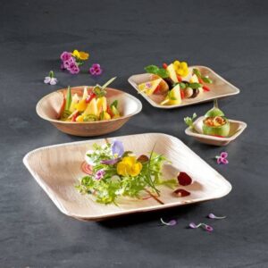 Food on Areca bowls and plates